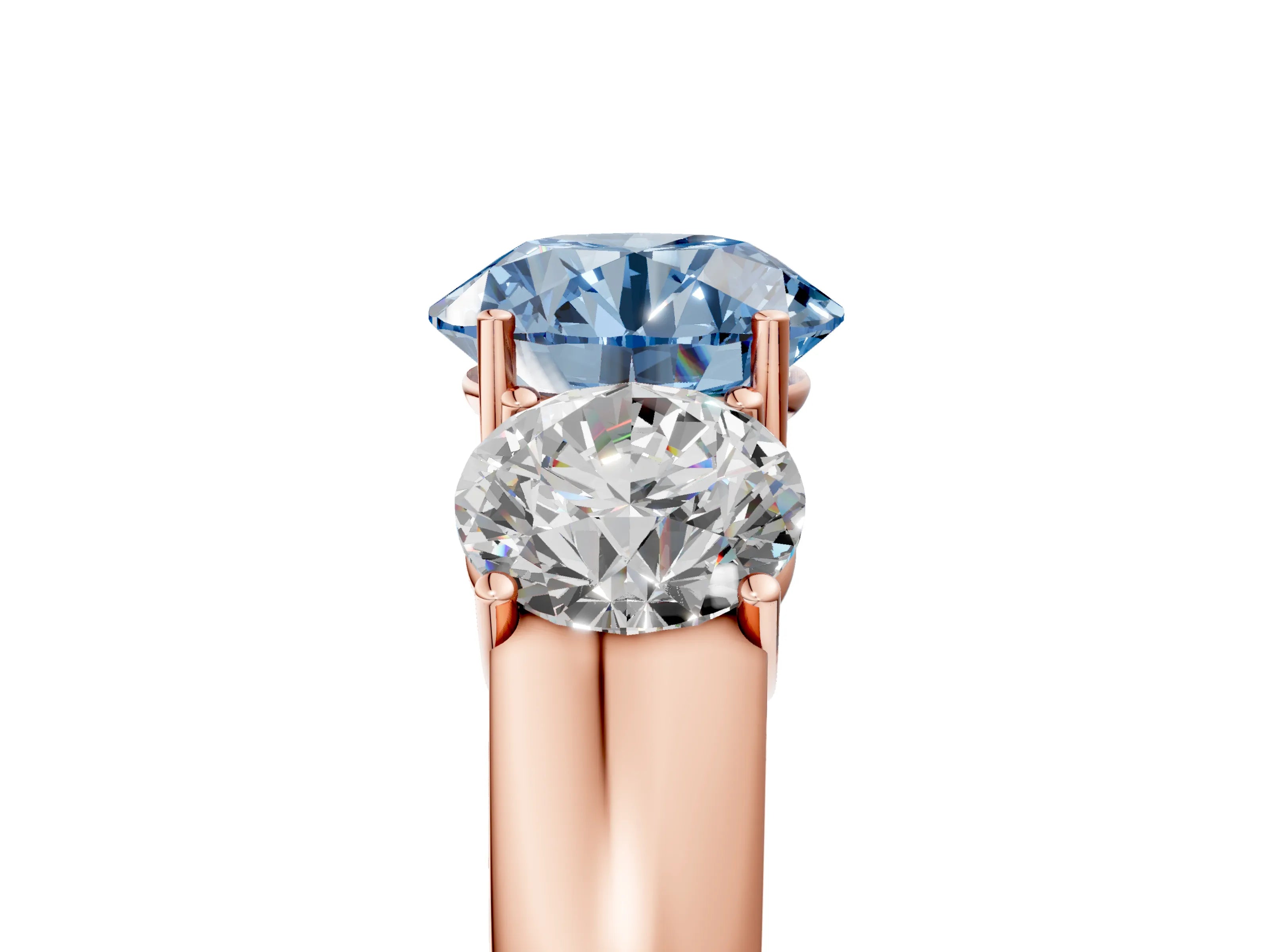 Rose gold Three-Stone Fancy Blue Round Cut Cut Diamond Ring with Prong Setting and Classic Band_5