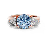 Rose gold Three-Stone Fancy Blue Round Cut Cut Diamond Ring with Trillion Side Stones and Four-Prong Setting_3