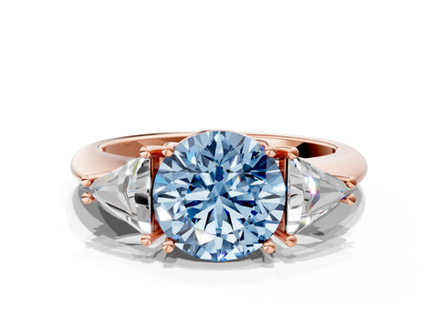 Rose gold Three-Stone Fancy Blue Round Cut Cut Diamond Ring with Trillion Side Stones and Four-Prong Setting_3