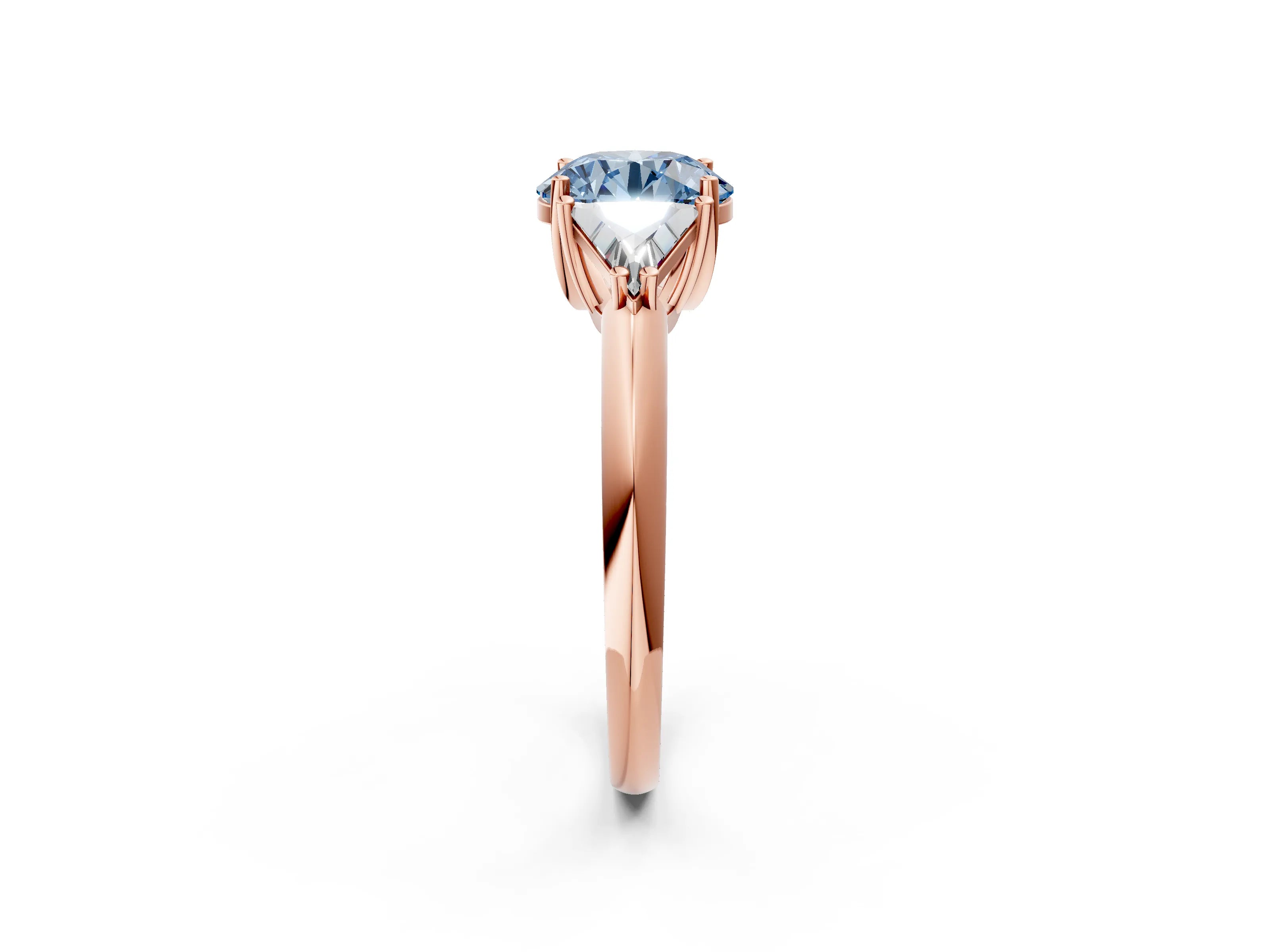 Rose gold Three-Stone Fancy Blue Round Cut Cut Diamond Ring with Trillion Side Stones and Four-Prong Setting_5