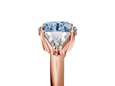 Rose gold Three-Stone Fancy Blue Round Cut Cut Diamond Ring with Trillion Side Stones and Four-Prong Setting_8