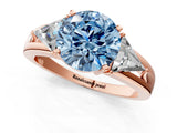 Rose gold Three-Stone Fancy Blue Round Cut Cut Diamond Ring with Trillion Side Stones on a Split Shank Band_1