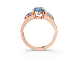 Rose gold Three-Stone Fancy Blue Round Cut Cut Diamond Ring with Trillion Side Stones on a Split Shank Band_3