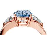 Rose gold Three-Stone Fancy Blue Round Cut Cut Diamond Ring with Trillion Side Stones on a Split Shank Band_4