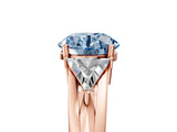 Rose gold Three-Stone Fancy Blue Round Cut Cut Diamond Ring with Trillion Side Stones on a Split Shank Band_5