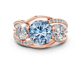 Rose gold Three-Stone Fancy Blue Round Cut Cut Diamond Split Shank Prong Set Ring