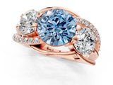 Rose gold Three-Stone Fancy Blue Round Cut Cut Diamond Split Shank Prong Set Ring_1