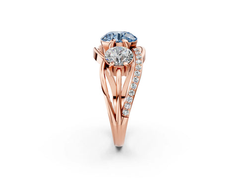 Rose gold Three-Stone Fancy Blue Round Cut Cut Diamond Split Shank Prong Set Ring_2
