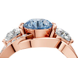 Rose gold Three-Stone Fancy Blue Round Cut Cut Diamond Split Shank Prong Set Ring_4