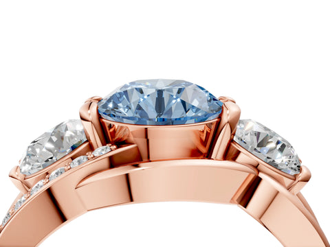 Rose gold Three-Stone Fancy Blue Round Cut Cut Diamond Split Shank Prong Set Ring_4