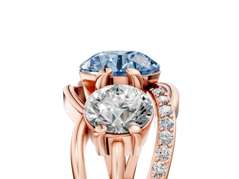 Rose gold Three-Stone Fancy Blue Round Cut Cut Diamond Split Shank Prong Set Ring_5