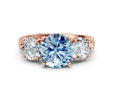 Rose gold Three-Stone Fancy Blue Round Cut Cut Milgrain Band Prong Setting Ring