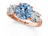 Rose gold Three-Stone Fancy Blue Round Cut Cut Milgrain Band Prong Setting Ring_1