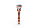 Rose gold Three-Stone Fancy Blue Round Cut Cut Milgrain Band Prong Setting Ring_2
