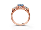 Rose gold Three-Stone Fancy Blue Round Cut Cut Milgrain Band Prong Setting Ring_3