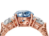 Rose gold Three-Stone Fancy Blue Round Cut Cut Milgrain Band Prong Setting Ring_4