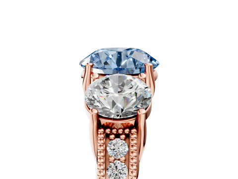 Rose gold Three-Stone Fancy Blue Round Cut Cut Milgrain Pavé Engagement Ring_17