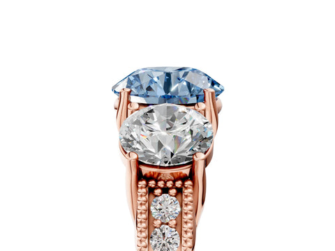 Rose gold Three-Stone Fancy Blue Round Cut Cut Milgrain Pavé Engagement Ring_5