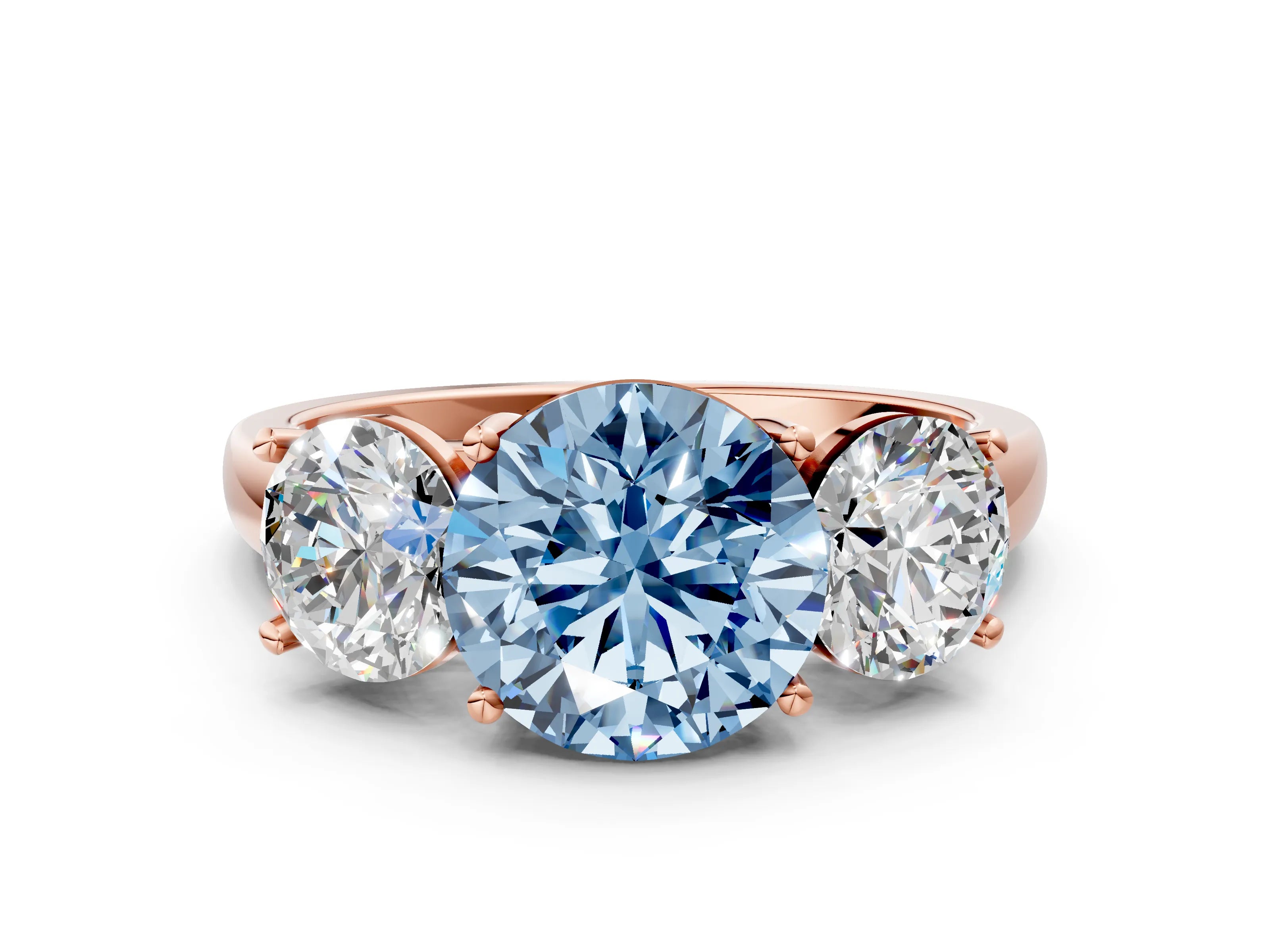 Rose gold Three-Stone Fancy Blue Round Cut Cut Solitaire Ring with Classic Prong Setting