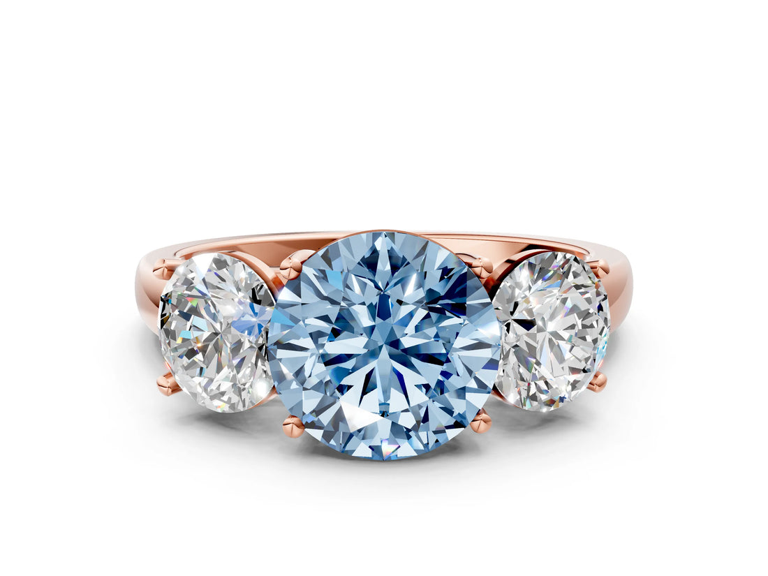 Rose gold Three-Stone Fancy Blue Round Cut Cut Solitaire Ring with Classic Prong Setting