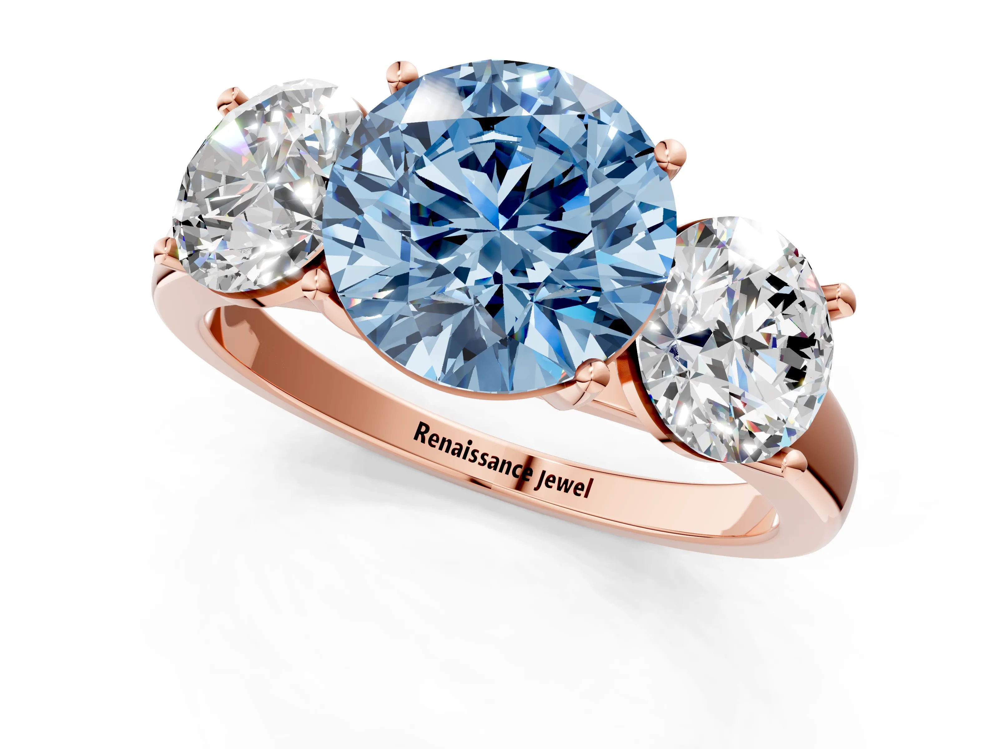 Rose gold Three-Stone Fancy Blue Round Cut Cut Solitaire Ring with Classic Prong Setting_1