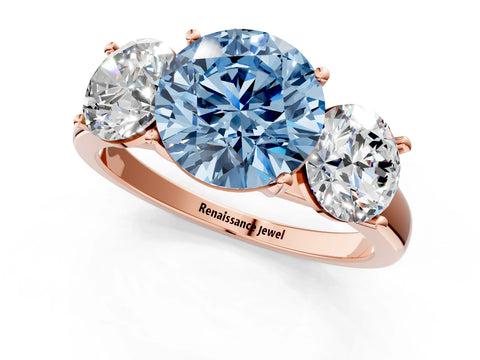 Rose gold Three-Stone Fancy Blue Round Cut Cut Solitaire Ring with Classic Prong Setting_1
