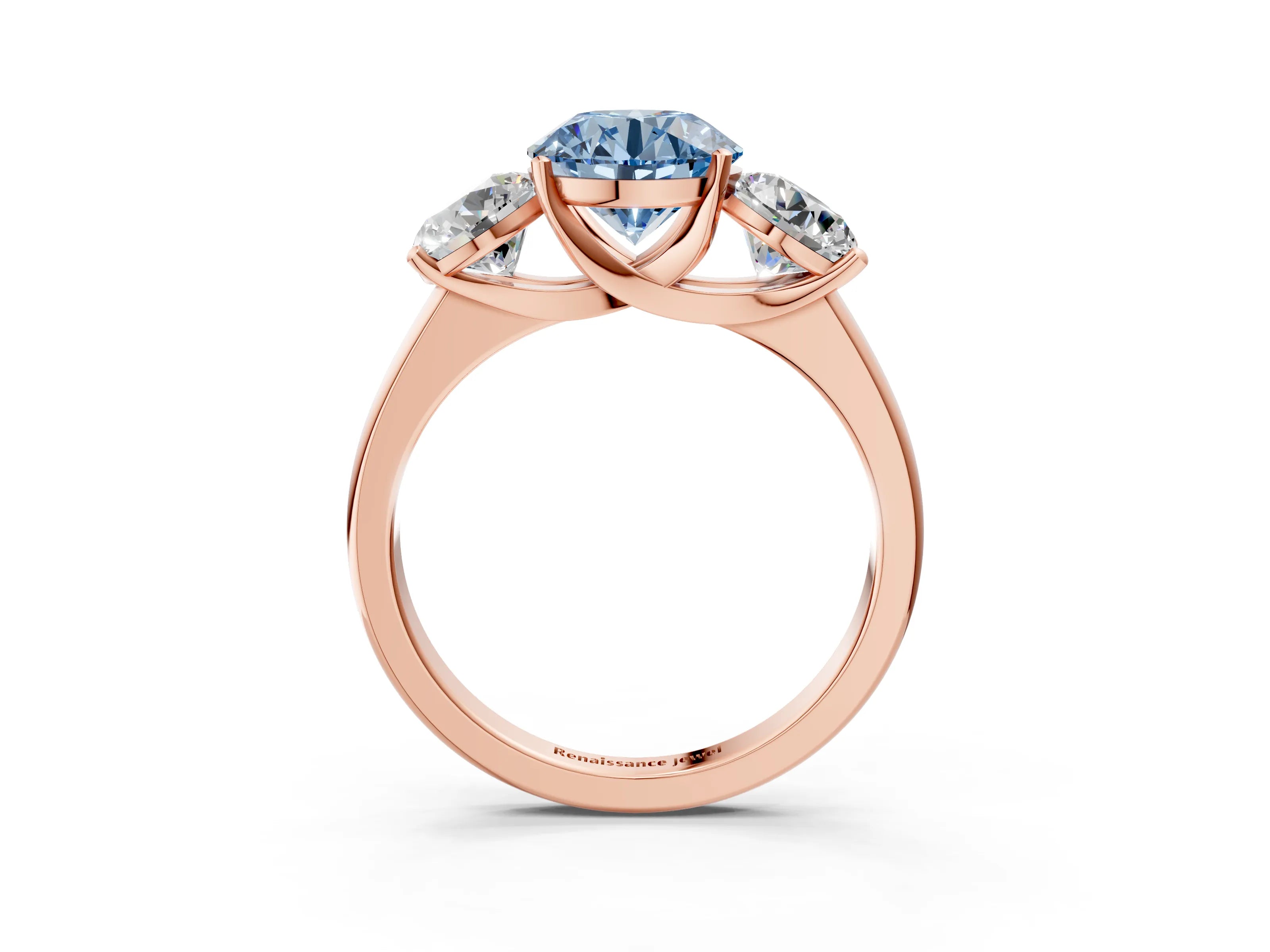 Rose gold Three-Stone Fancy Blue Round Cut Cut Solitaire Ring with Classic Prong Setting_3