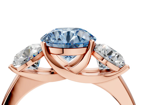 Rose gold Three-Stone Fancy Blue Round Cut Cut Solitaire Ring with Classic Prong Setting_4