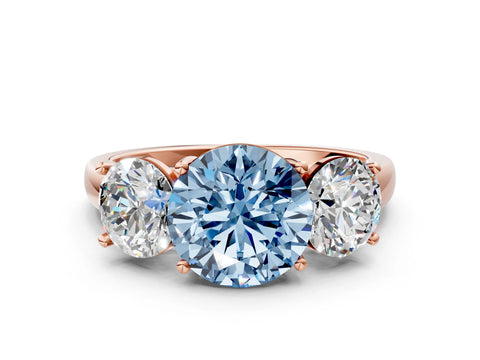 Rose gold Three-Stone Fancy Blue Round Cut Cut Solitaire Ring with Classic Prong Setting
