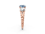 Rose gold Three-Stone Fancy Blue Round Cut Diamond Braided Band Ring with Four-Prong Setting_41