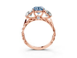 Rose gold Three-Stone Fancy Blue Round Cut Diamond Braided Band Ring with Four-Prong Setting_42