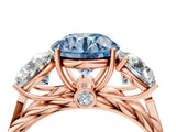 Rose gold Three-Stone Fancy Blue Round Cut Diamond Braided Band Ring with Four-Prong Setting_43