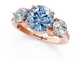 Rose gold Three-Stone Fancy Blue Round Cut Diamond Channel Set Engagement Ring with Prong Setting_1