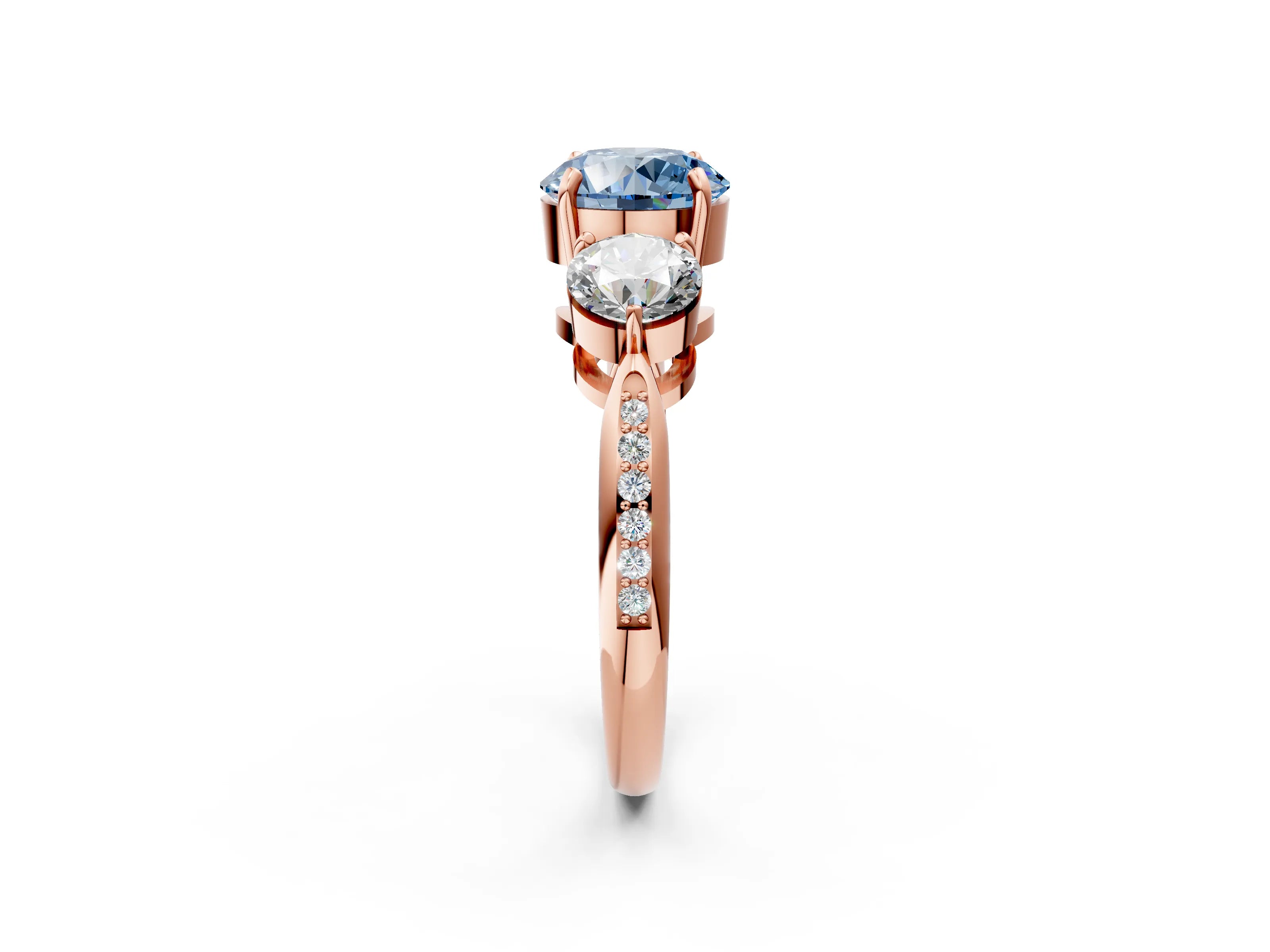 Rose gold Three-Stone Fancy Blue Round Cut Diamond Channel Set Engagement Ring with Prong Setting_14