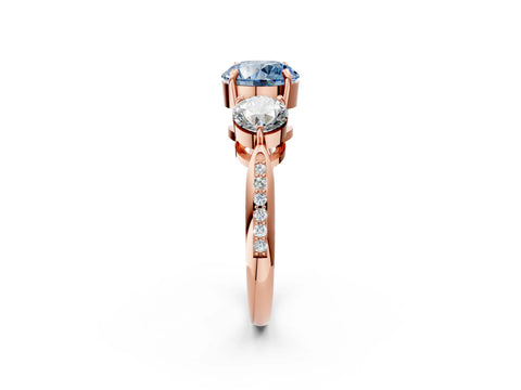 Rose gold Three-Stone Fancy Blue Round Cut Diamond Channel Set Engagement Ring with Prong Setting_2