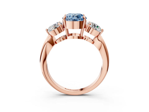 Rose gold Three-Stone Fancy Blue Round Cut Diamond Channel Set Engagement Ring with Prong Setting_3