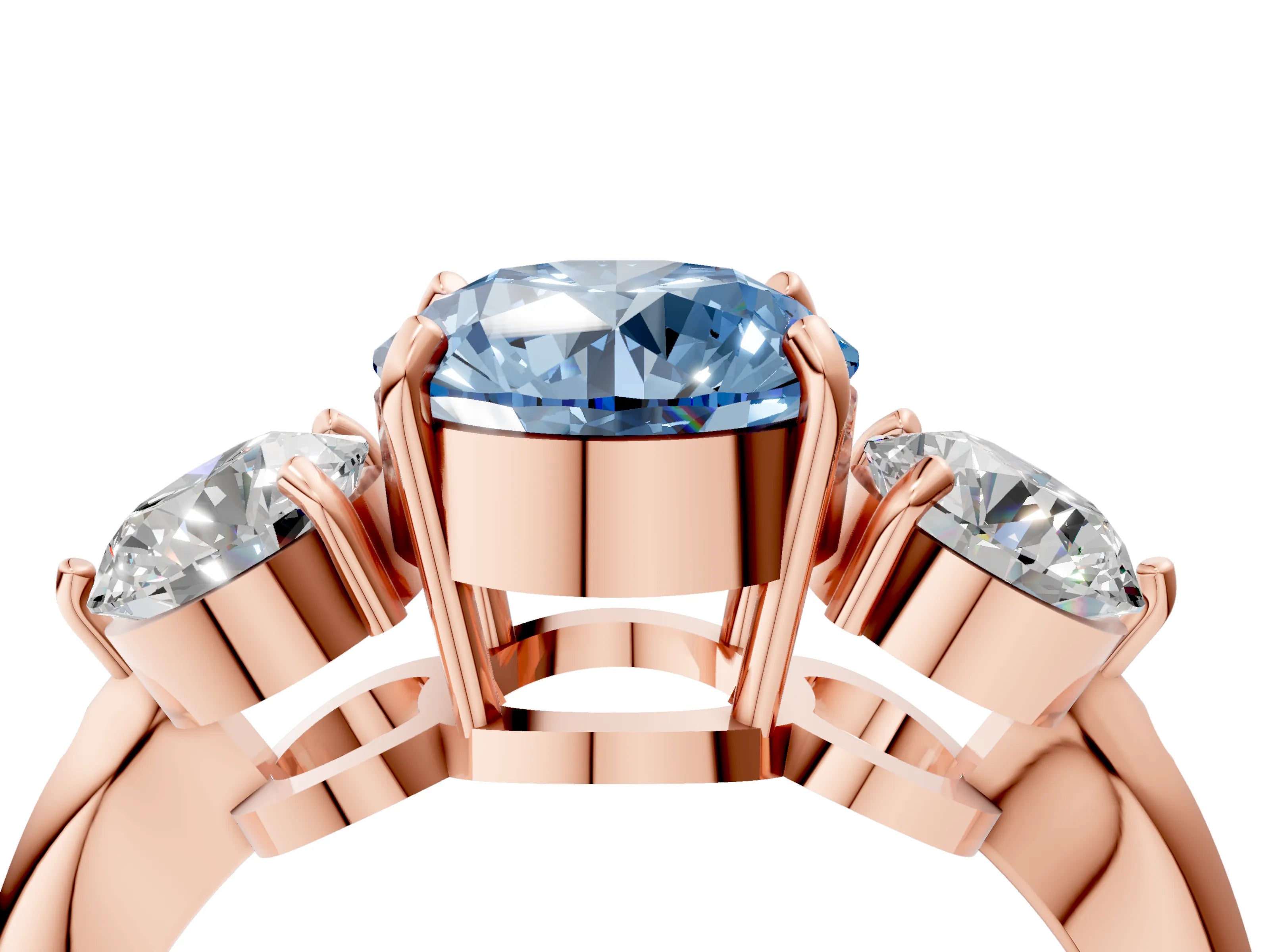 Rose gold Three-Stone Fancy Blue Round Cut Diamond Channel Set Engagement Ring with Prong Setting_4