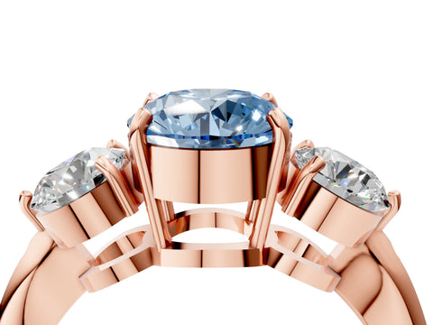 Rose gold Three-Stone Fancy Blue Round Cut Diamond Channel Set Engagement Ring with Prong Setting_4