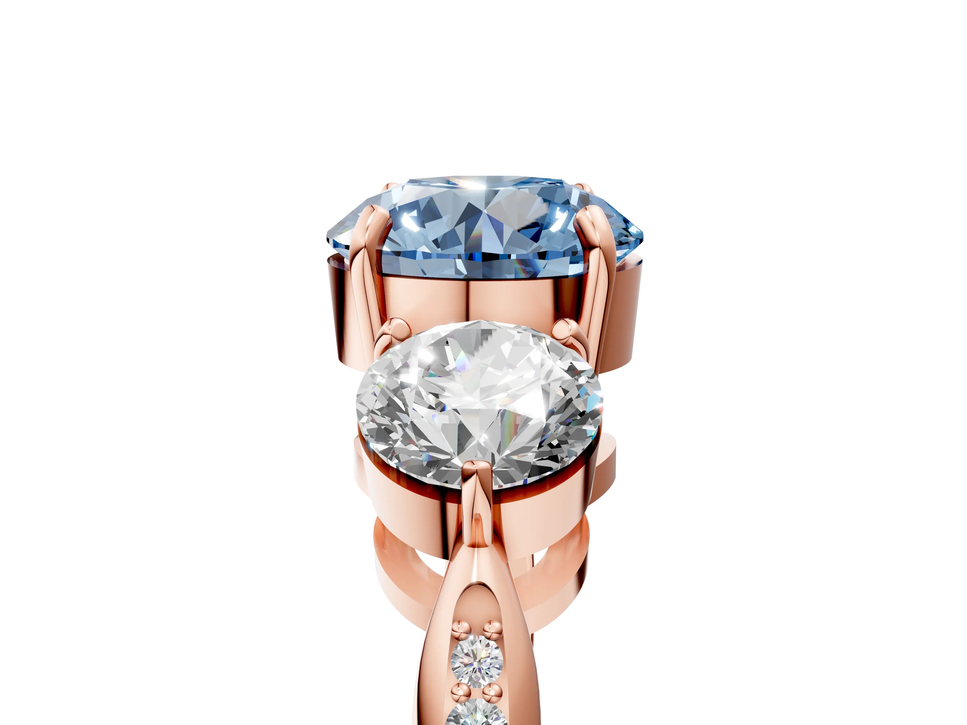 Rose gold Three-Stone Fancy Blue Round Cut Diamond Channel Set Engagement Ring with Prong Setting_5