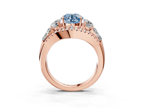Rose gold Three-Stone Fancy Blue Round Cut Diamond Engagement Ring with Pave Band and Prong Setting_3