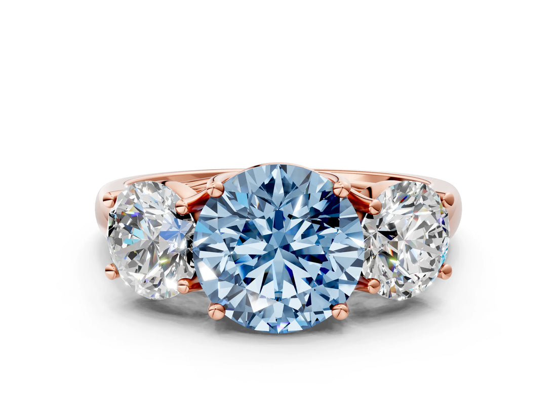 Rose gold Three-Stone Fancy Blue Round Cut Diamond Engagement Ring with Prong Setting_3