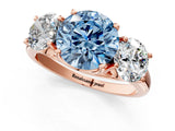 Rose gold Three-Stone Fancy Blue Round Cut Diamond Engagement Ring with Prong Setting_4