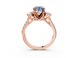 Rose gold Three-Stone Fancy Blue Round  Cut Diamond Pavé Band with Four-Prong Setting_31