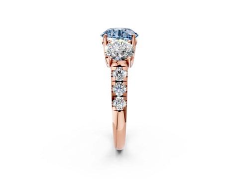 Rose gold Three-Stone Fancy Blue Round Cut Diamond Pavé Band with Prong Setting_2