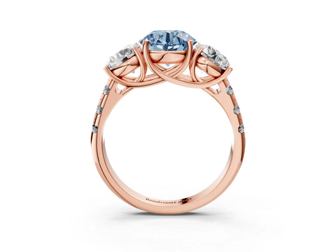 Rose gold Three-Stone Fancy Blue Round Cut Diamond Pavé Band with Prong Setting_3