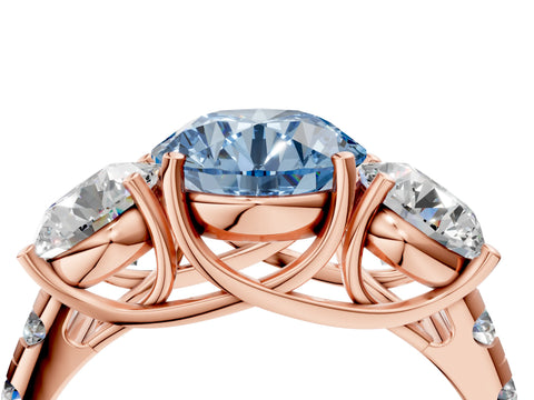 Rose gold Three-Stone Fancy Blue Round Cut Diamond Pavé Band with Prong Setting_4