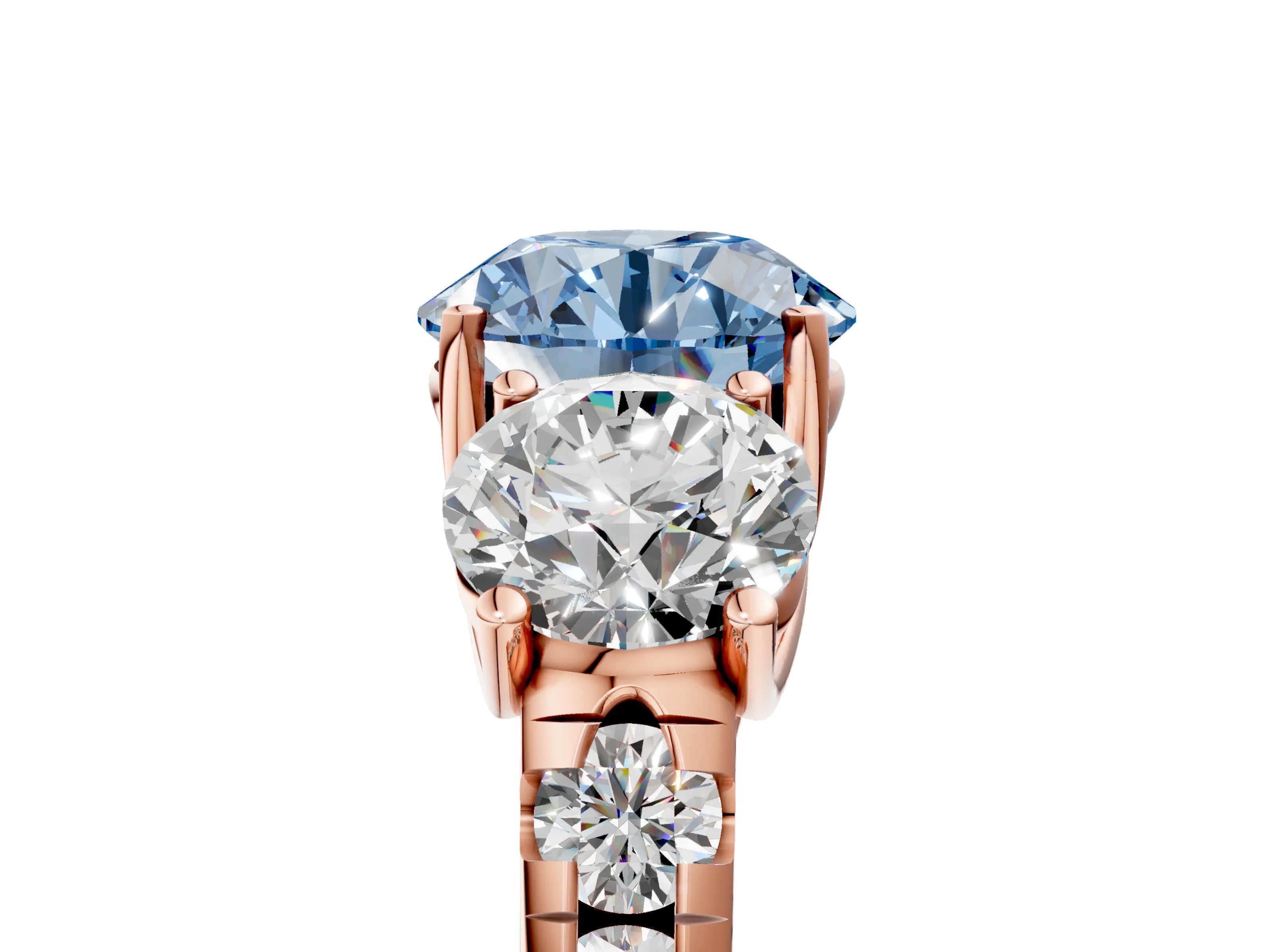Rose gold Three-Stone Fancy Blue Round Cut Diamond Pavé Band with Prong Setting_5