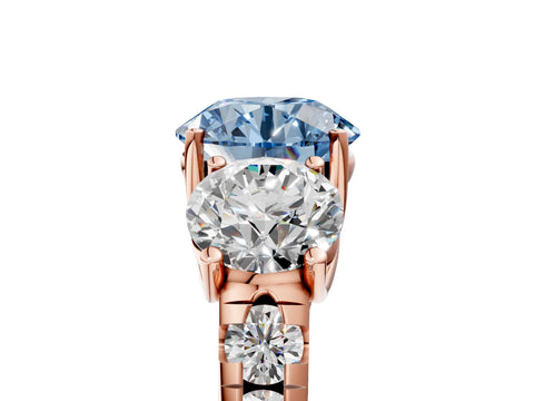 Rose gold Three-Stone Fancy Blue Round Cut Diamond Pavé Band with Prong Setting_5