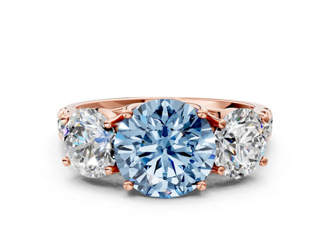 Rose gold Three-Stone Fancy Blue Round Cut Diamond Pavé Band with Prong Setting