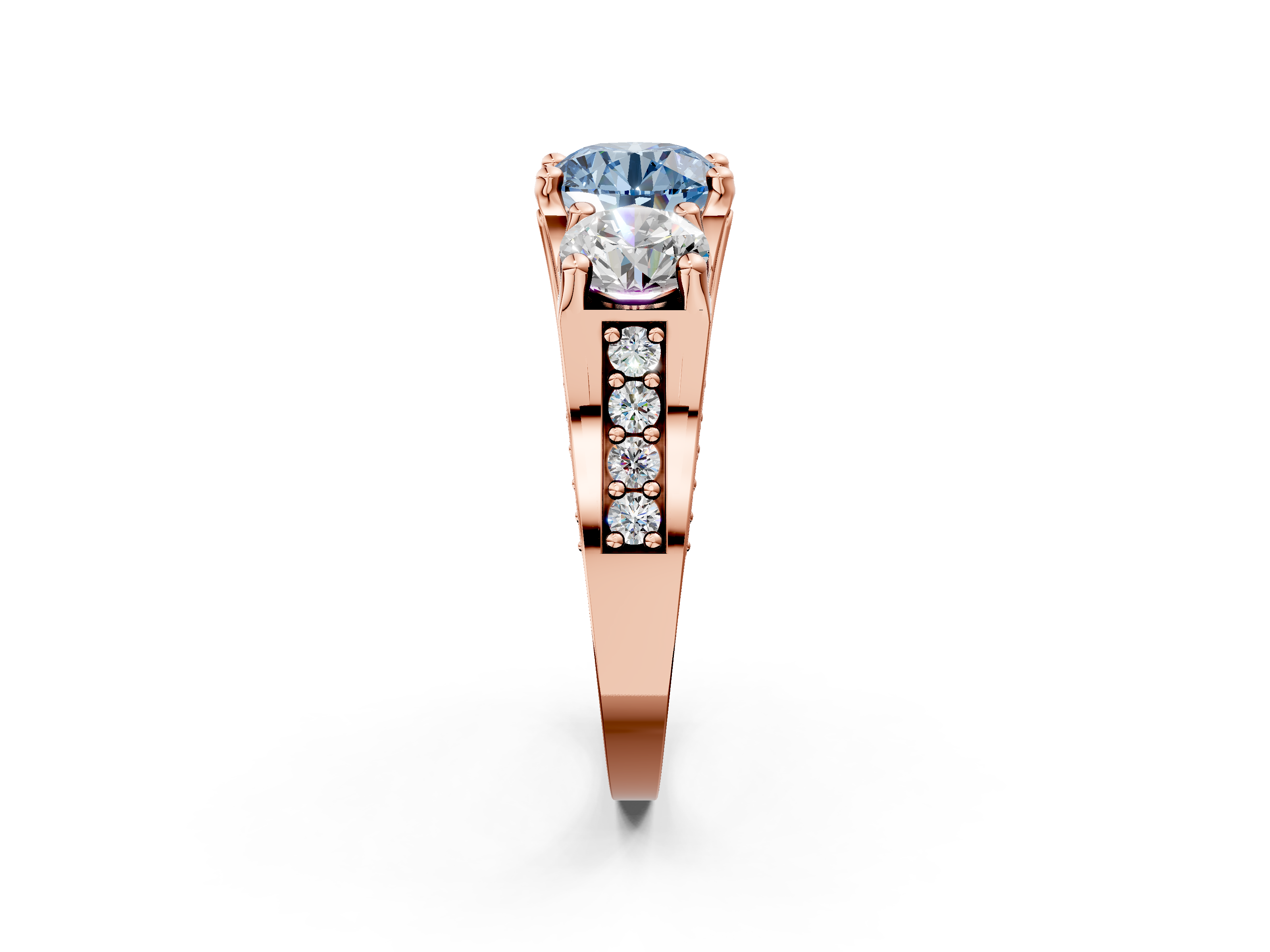 Rose gold Three-Stone Fancy Blue Round  Cut Diamond Ring with Channel-Set Band and Four-Prong Setting_34